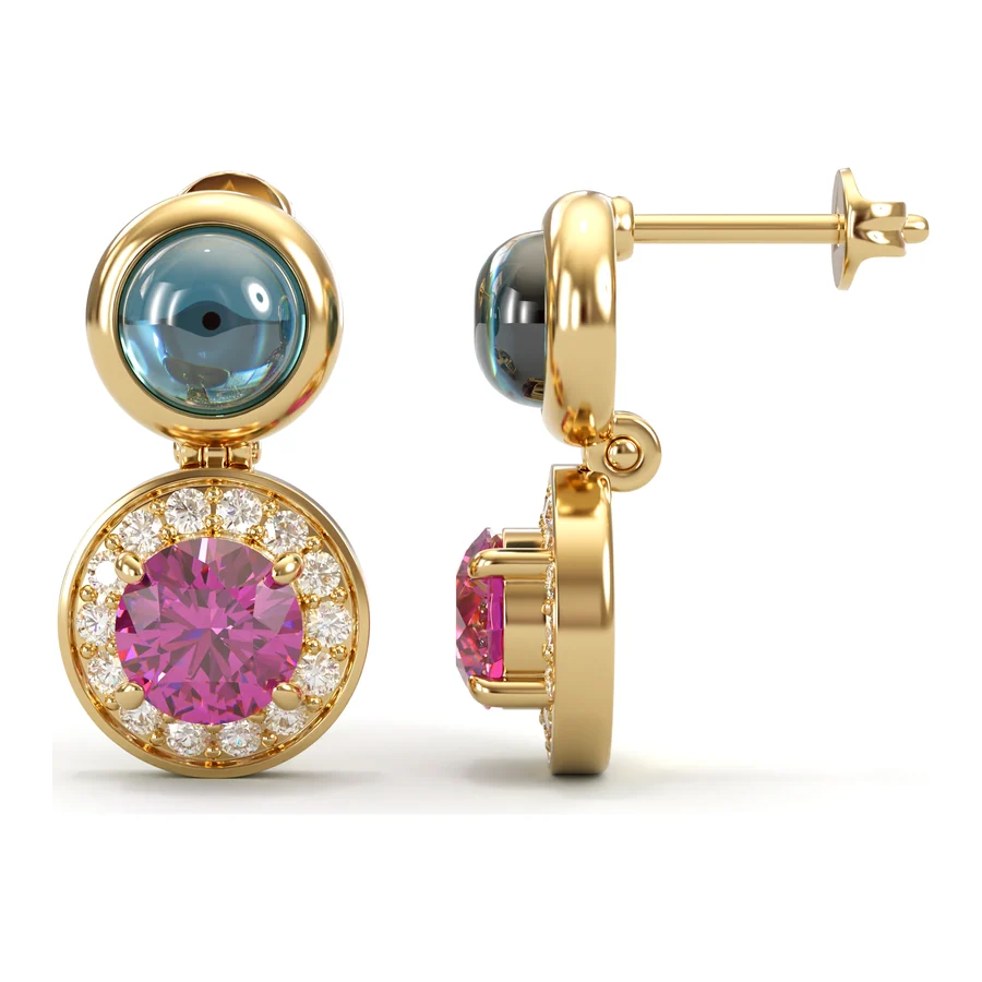Topaz & Tourmaline Duet — Drop in 18K Yellow Gold