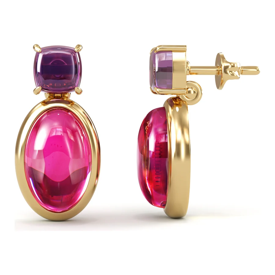 Rubellite Cabochon Drops — Drop in 18K Yellow Gold