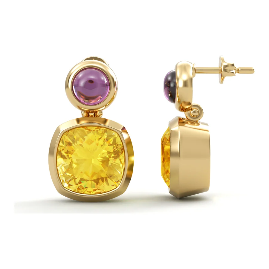 Amethyst & Canary Drops — Drop in 18K Yellow Gold