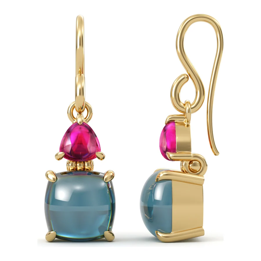 Ruby & Aquamarine Drops — Drop in 18K Yellow Gold