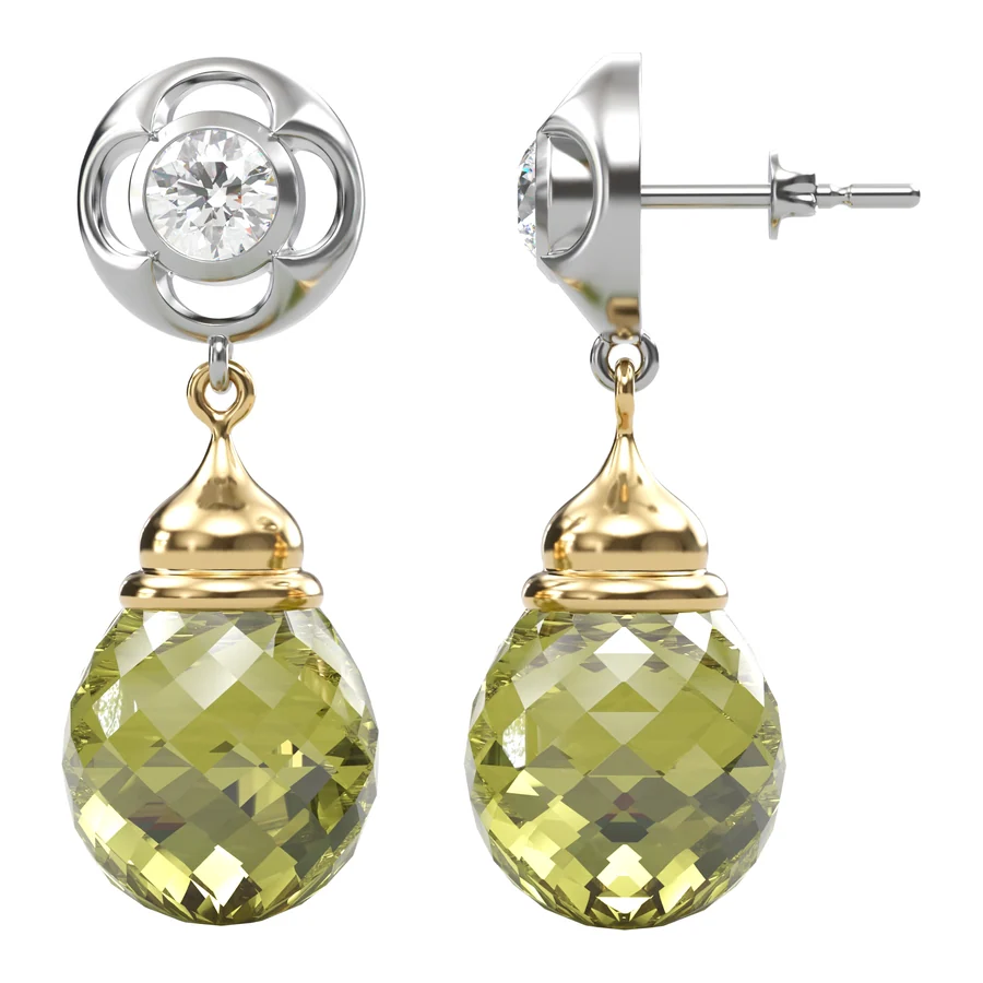 Lemon Quartz Rosette — Drop in 18K White Gold