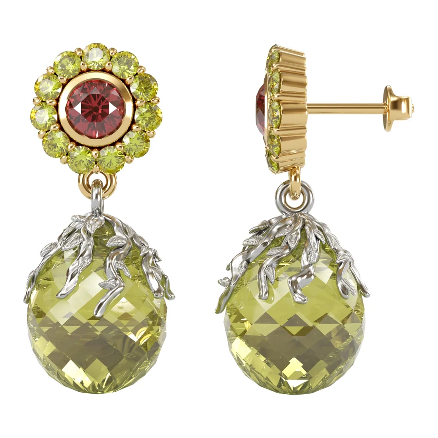 Lemon Quartz & Tourmaline — Drop in 18K Yellow Gold