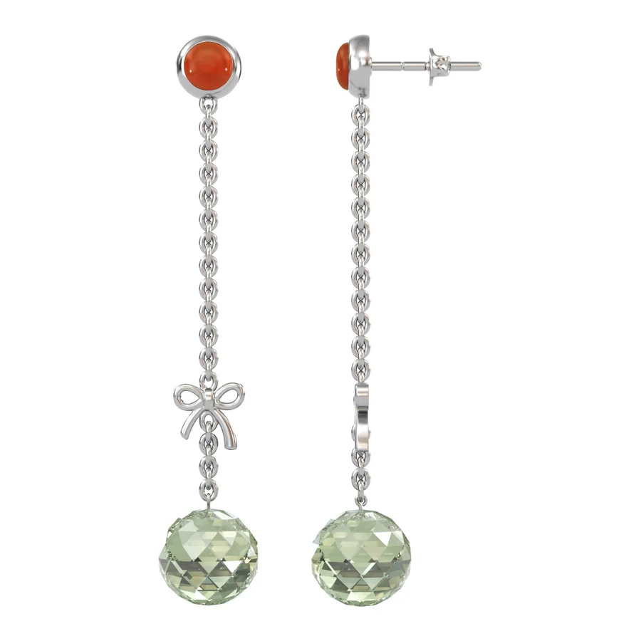 Green Amethyst Bow Line — Drop in 18K White Gold