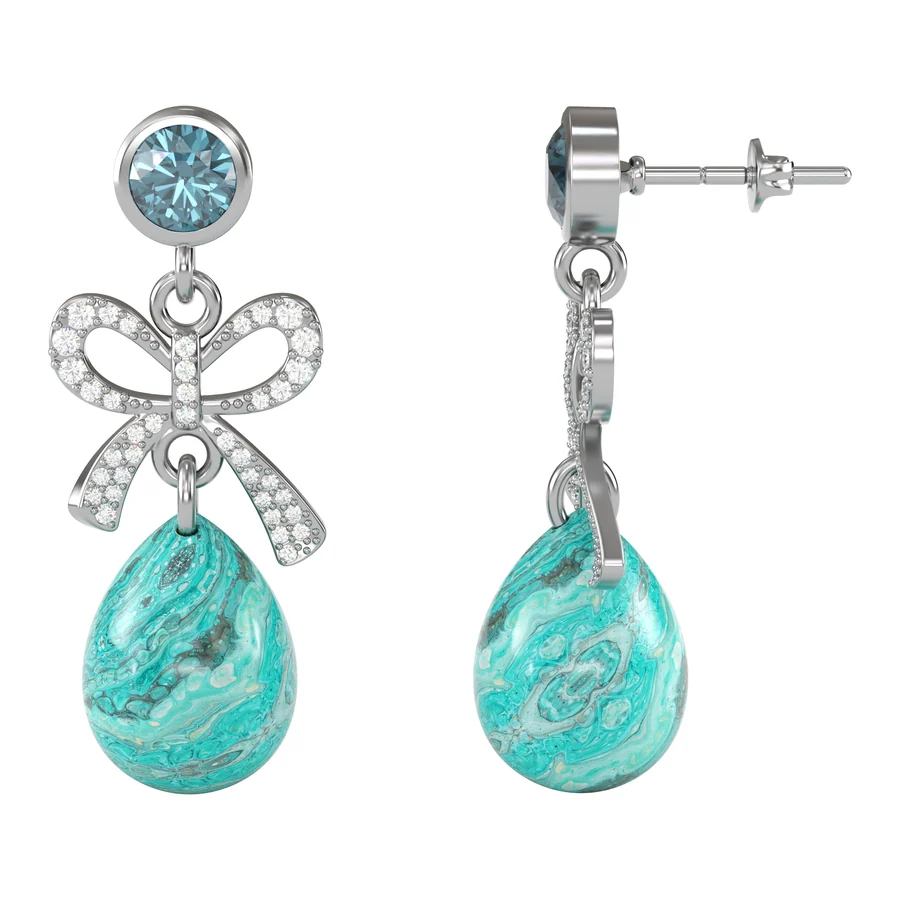 Turquoise Bow Pear — Drop in 18K White Gold