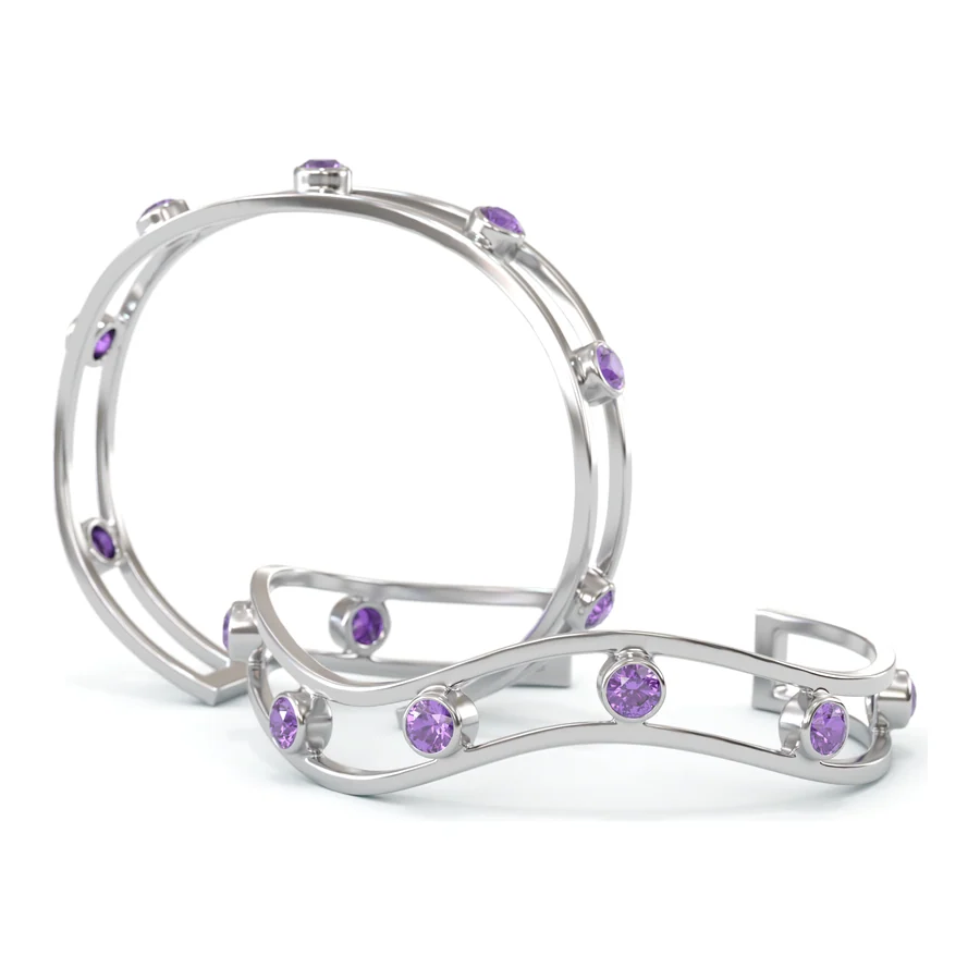Amethyst Wave — Bangle in 18K White Gold