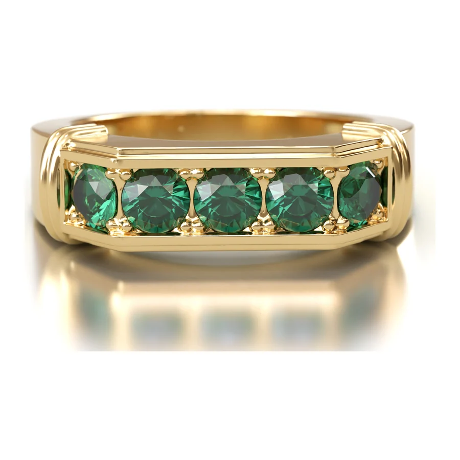 Emerald Channel Signet — Band in 18K Yellow Gold